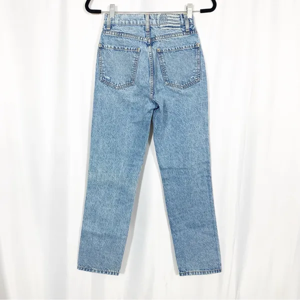 Revice Denim Frontrunner High Rise Distressed Straight Leg Jeans Grand Prix Light Wash - Image 5