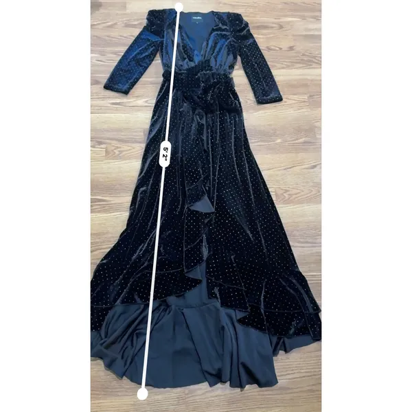 Retrofête Flora Black Velvet Polka Dot Wrap Dress Women’s Size Small - Image 6