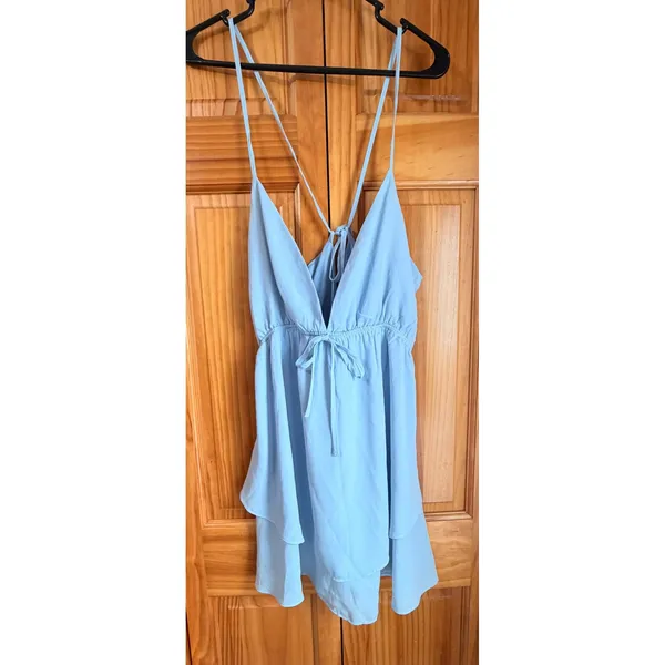 NWT Princess Polly Talking About Love Mini Dress Blue Babydoll Halter‎ Tiered 8 - Image 3