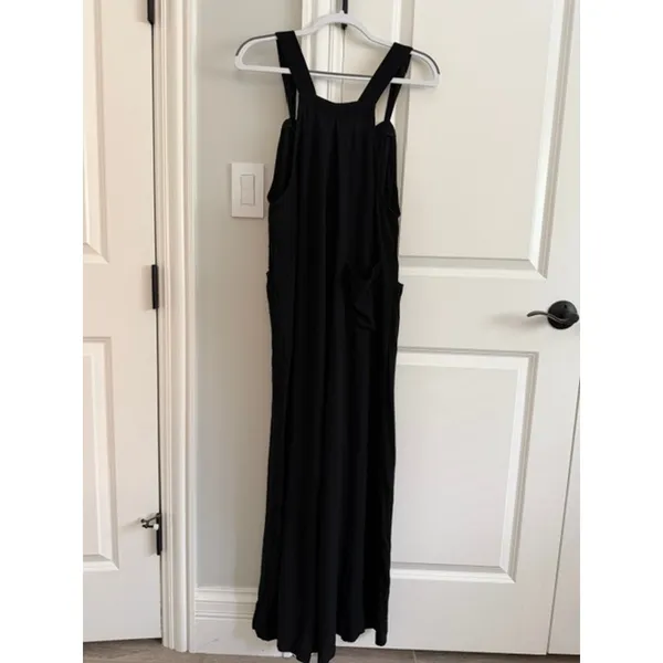 Natural Life NWT Black Tie Strap Linen Blend Wide Leg Jumpsuit Overalls Small - Image 8