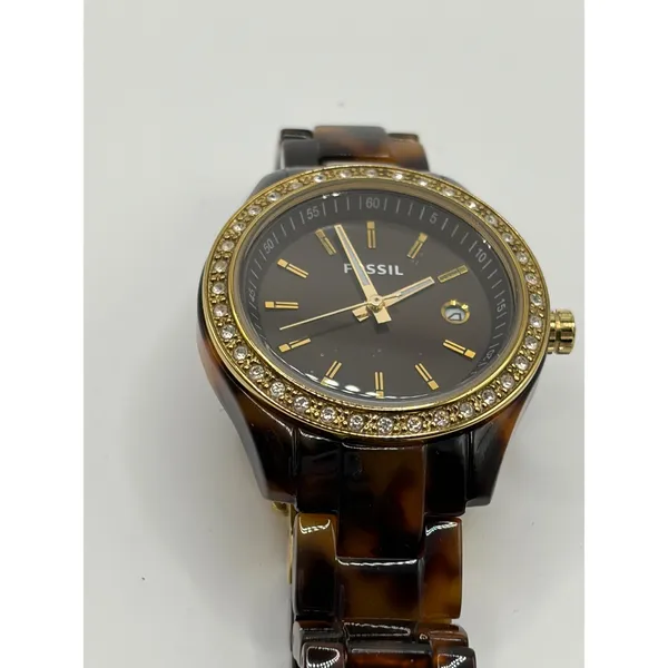 Fossil ES-2922 Women Tortoise Shell Brown Dial Watch Gold‎ Tone Stainless Steel - Image 2
