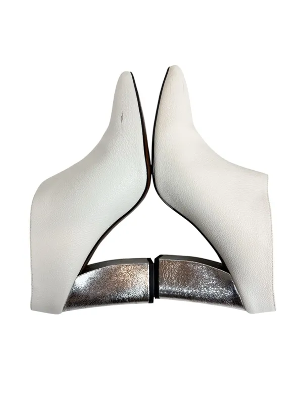 Who What Wear White Pebbled Vegan Leather Point Toe Heeled Mule Silver Size 9 - Image 8