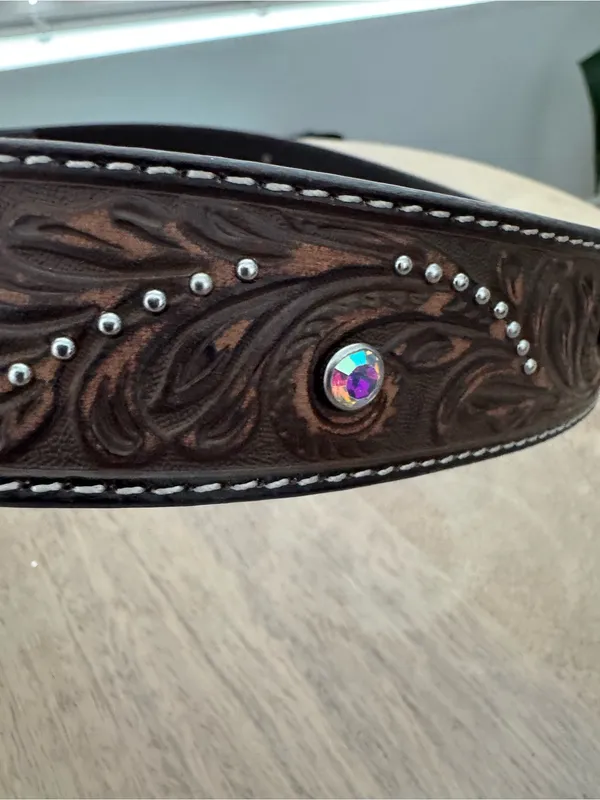 Nocona Western Belt Womens Scroll Nail Heads Leather Brown N320008502 Small - Image 3