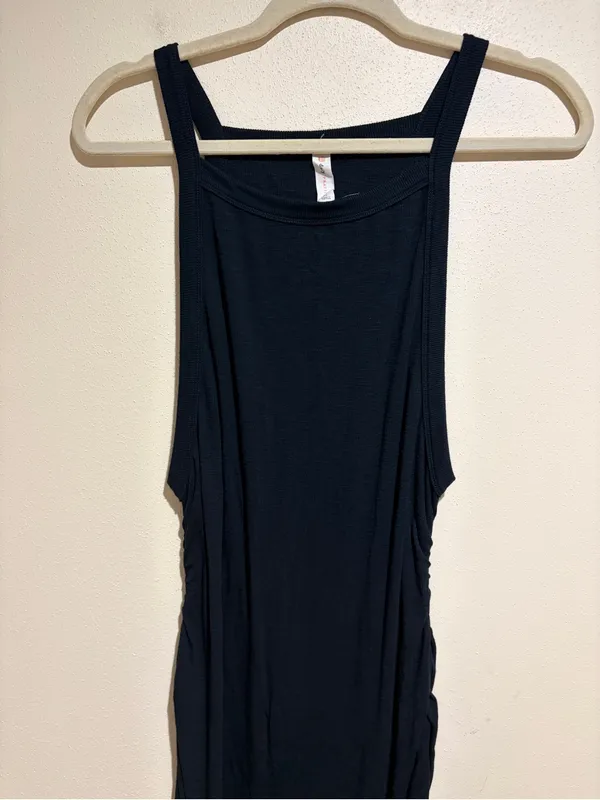 Anthropologie Daily Practice Black Ribbed Ruched Sides Sleeveless Midi Dress XL - Image 4