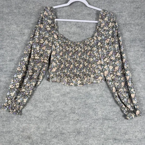 ASTR The Label Size-M Crop Top Brown Peach Floral Smocked Corset - Image 3