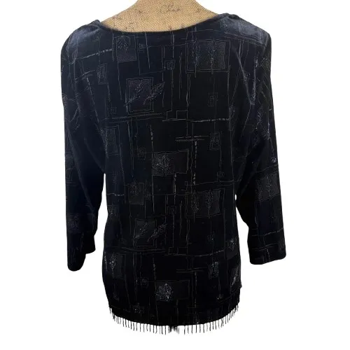Vintage Caribou‎ New York Velvet Fringe Trim Blouse Black Witchy Size Large - Image 4