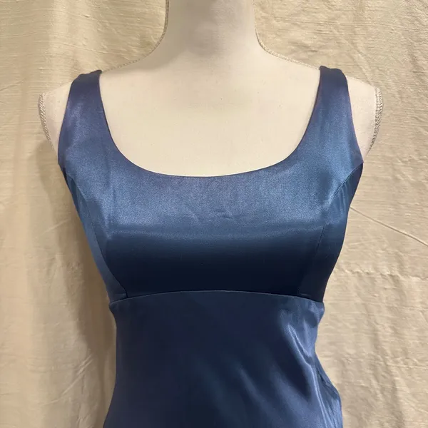 VTG 90s Zum Zum Blue Ombre Satin Slip Dress Rhinestone Strappy Open Back Prom XS - Image 3