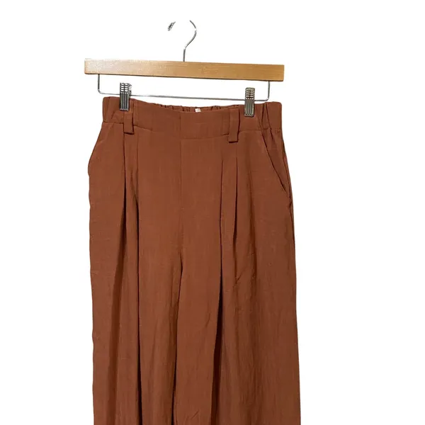 Halara Rust Brown High Waisted Pleated Wide Leg Pants Tall XS Woven Trousers - Image 5