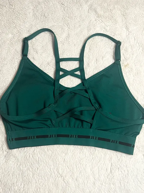 VS PINK Active Green & Black Ultimate Strappy Back Sports Bra Size Small - Image 14