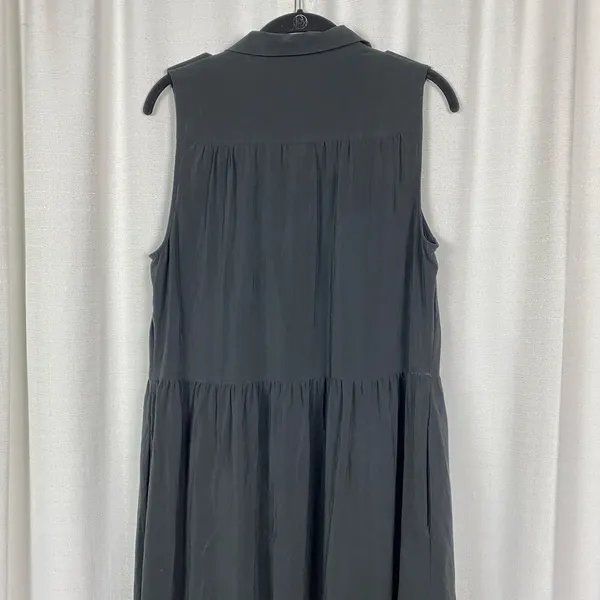 Equipment Femme Black Silk Allix Tiered Button Front Midi Dress Sz.M - Image 11