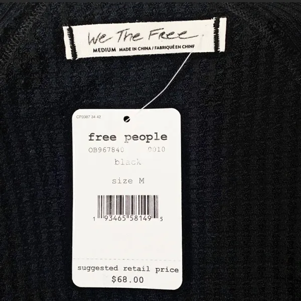 We The Free Free People Women's Santa Clara Thermal Top Size Black Size M‎ - Image 3