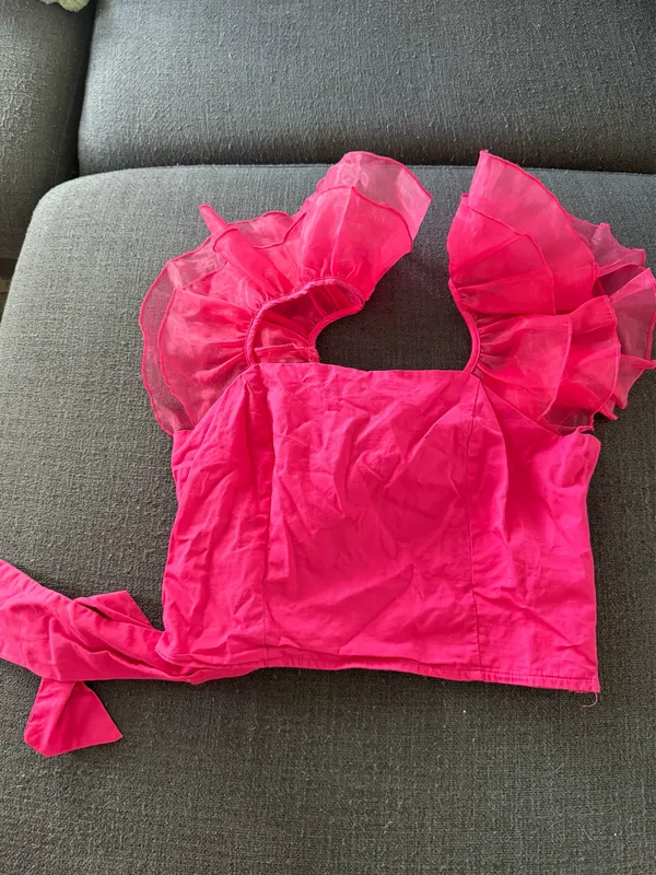 Pink Ruffle Sleeve Top with Tie Back Size M - Image 2