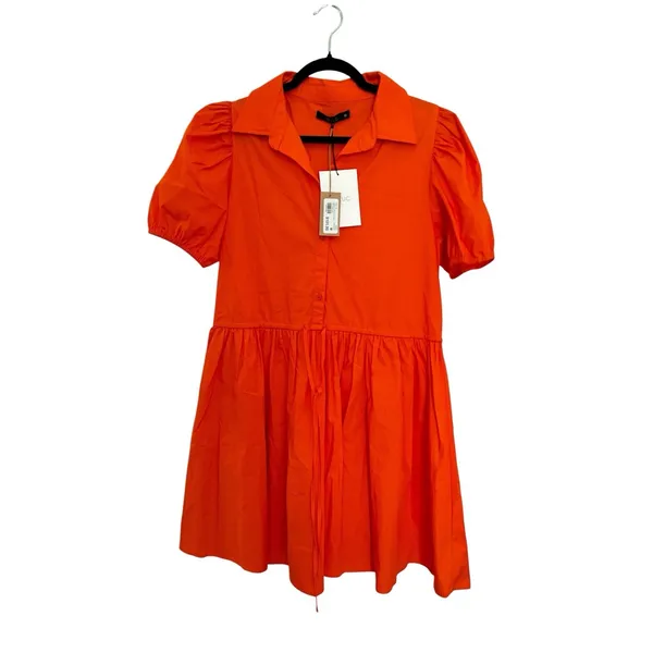 Deluc Gasus Orange Puff Sleeve Mini Shirt Dress Fall Autumn Size M - Image 5