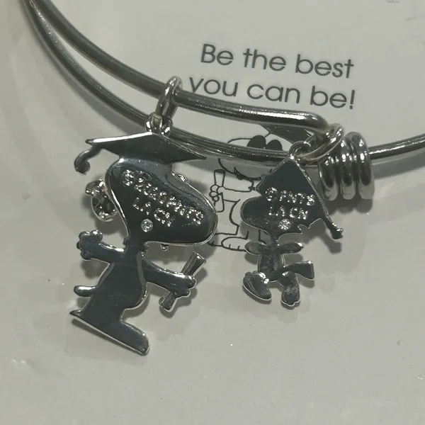 Peanuts Snoopy & Woodstock Graduation Stainless Steel adjustable Bangle Bracelet - Image 2