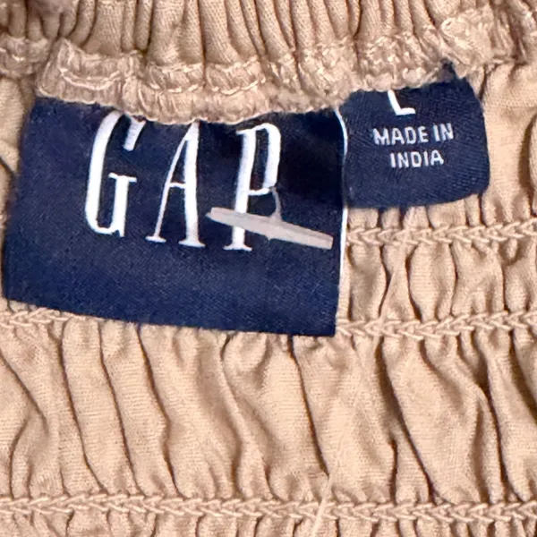 Gap Women Smocked Mini Dress Tan‎ Khaki Puff Sleeve Tiered Cotton L NEW - Image 5