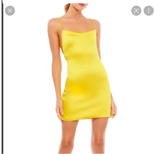Mac Duggal 26482 Yellow Satin Strappy Back Mini Dress 8 - Image 2