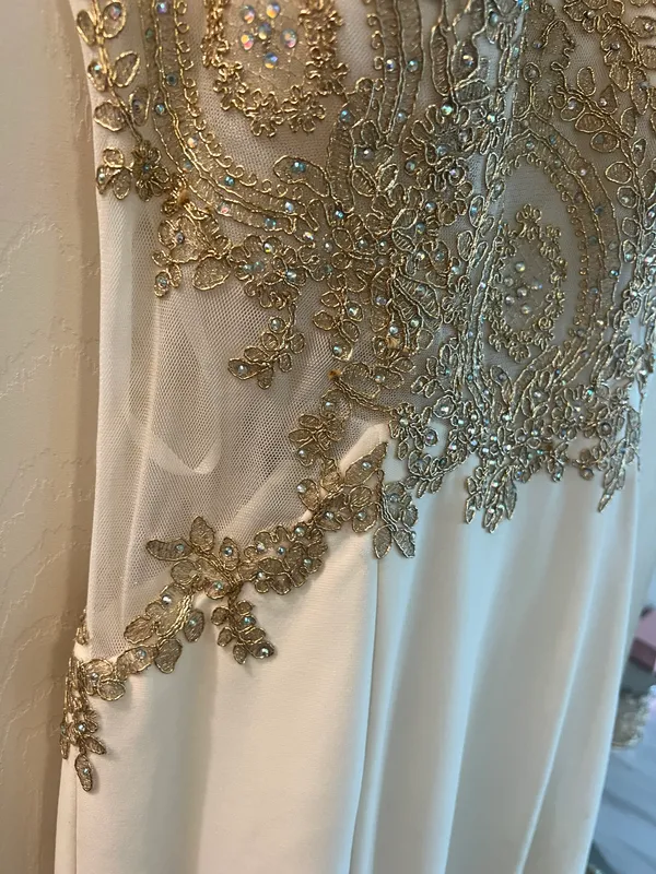 Prom dress white with gold beading. so beautiful! worn once - Image 3