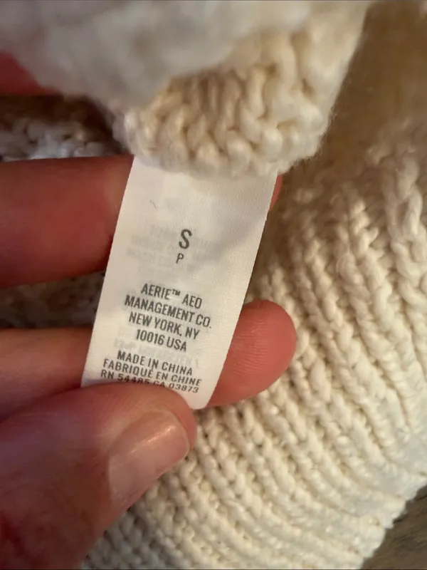 aerie Cream Textured Knit Crewneck Sweater Size Small - C1-347 - Image 5