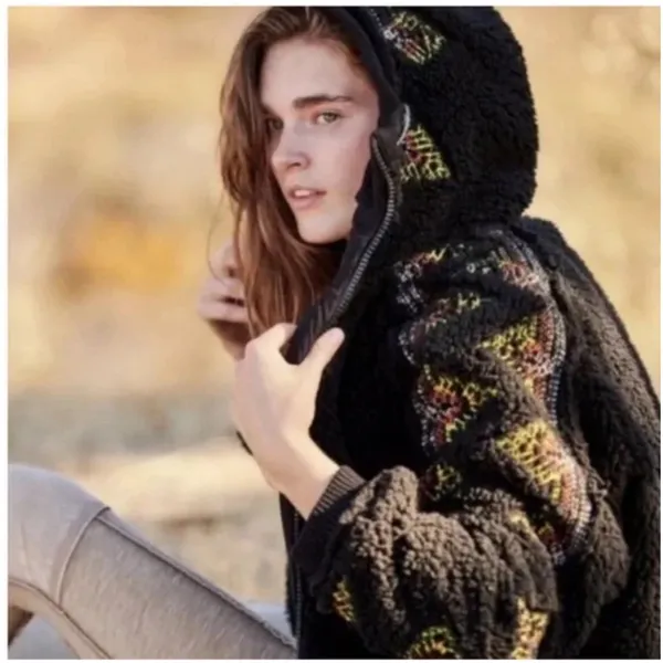 FP Movement by Free People Black Teddy Jacket with Patterned Sleeves - Image 9