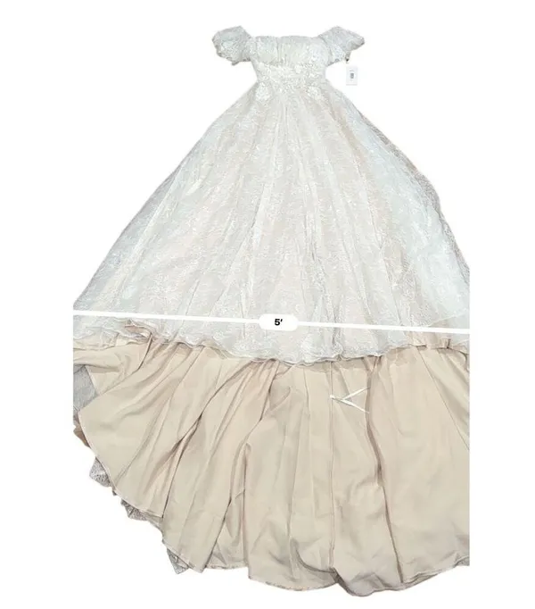 Theia Imelda off-the-shoulder embellished Chantilly Ivory lace bridal gown sz O - Image 11