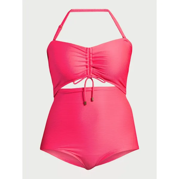 Time and Tru Womens One Piece Swimsuit 2X Coral Cut Out Tie Back Soft Cup Beach - Image 2