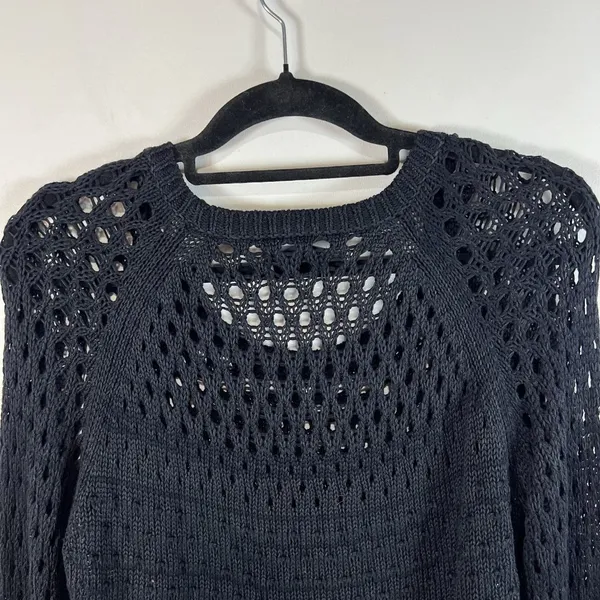 Anthropologie Maeve sweater‎ women's Medium blue white open fisherman knit work - Image 8