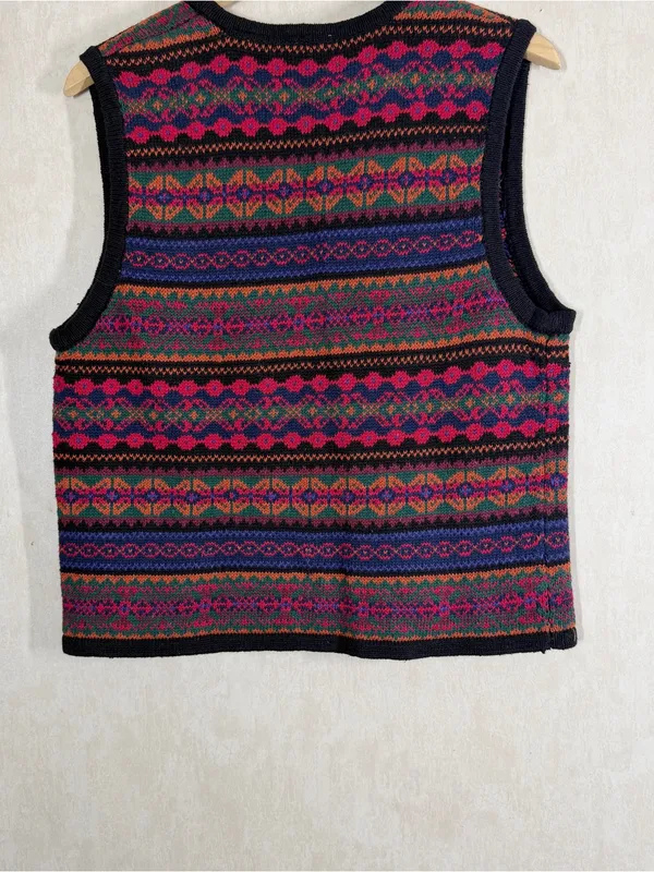 Erika Classics Women’s Vintage 90s Ramie Cotton Cardigan Vest in Fair Isle M - Image 6