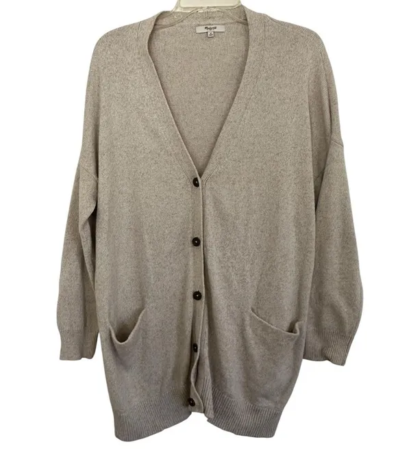 Madewell Long Cardigan Sweater Marled Flax Size Medium - Image 3