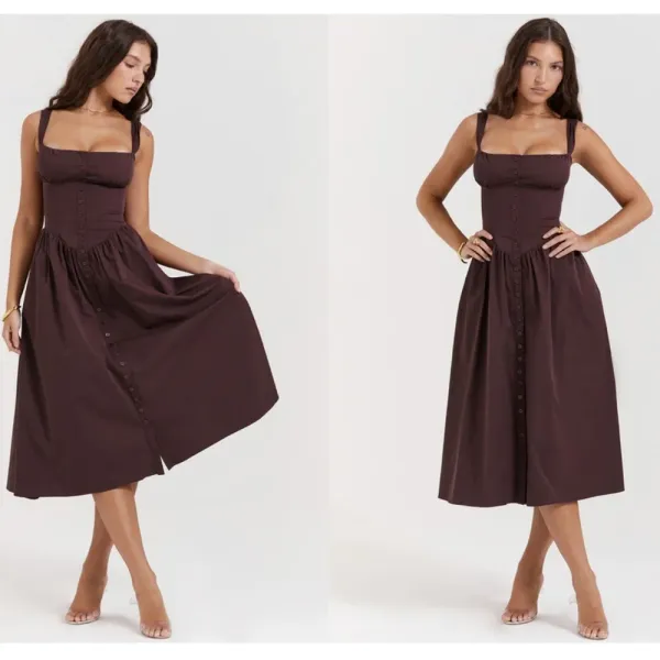 HOUSE OF CB 'Tatiana' Rich Brown Midi Sundress strappy corset back NWOT size XS - Image 3