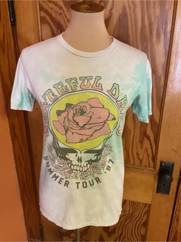 Junk Food Grateful Dead Summer Tour ’87 Tie Dye Graphic Tee XS Pastel Skull Rose - Image 5