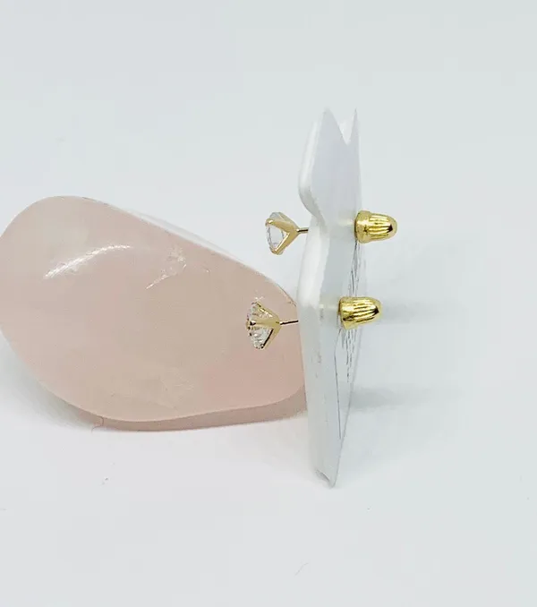 14k Gold Earrings White Screwback- Aretes En Oro De 14k - Image 3