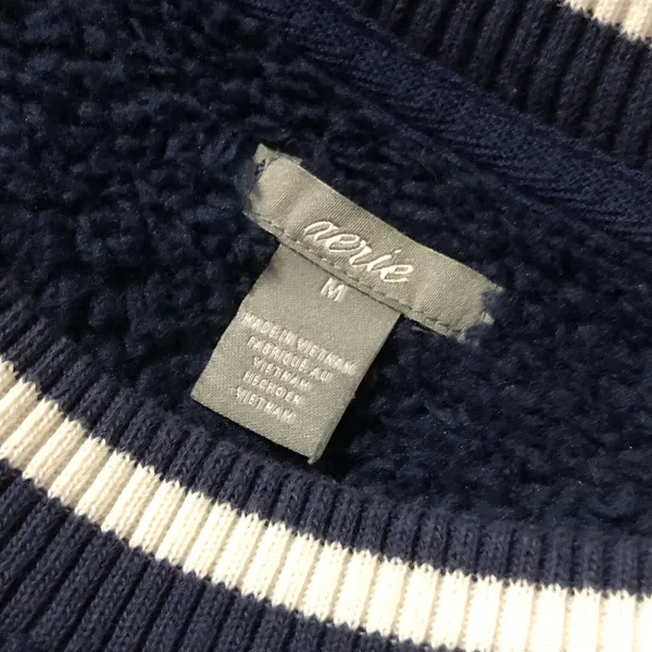 Aerie Navy Crewneck Striped Trim Sweatshirt - Image 3