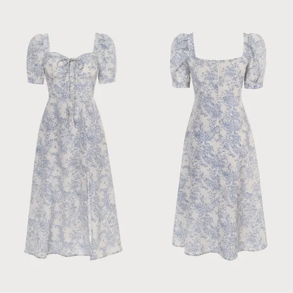 RIHOAS The Blue Sweetheart Neck Puff Sleeve Floral Midi Dress - Image 6