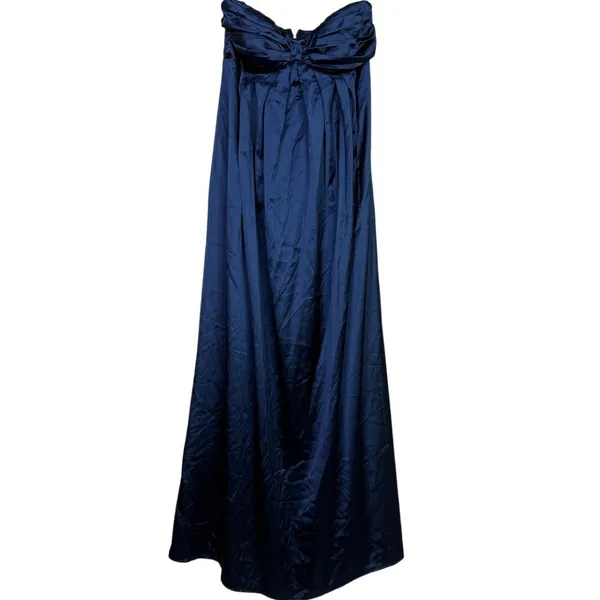 NWT Lulus Memorable Entrance Strapless Satin Pleated Maxi Dress L Dark Blue - Image 12