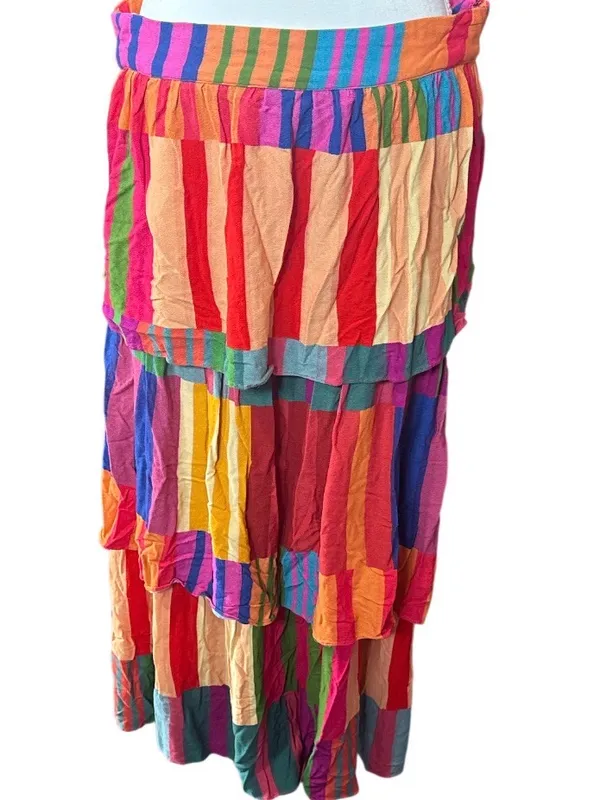 FARM Rio Vibrant Multi-Stripe Tiered MIDI Skirt - Image 2