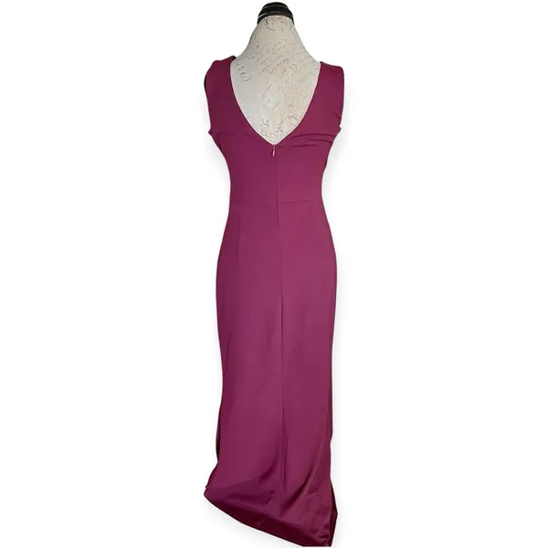Woosea V Neck Maxi Dress Ruched Slit Formal Prom Wedding Guest Gown Party Medium Homecoming - Image 3