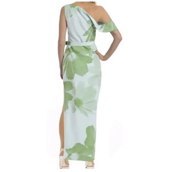 Jewel Badgley Mischka New One Shoulder Floral Belted Maxi Column Dress Size 2 - Image 2