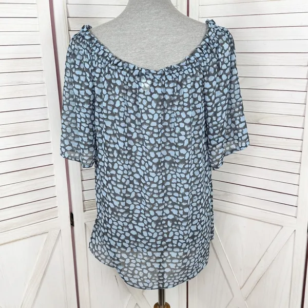 Moda International Printed Beaded Sheer‎ Peasant Blouse Blue Black Medium - Image 4