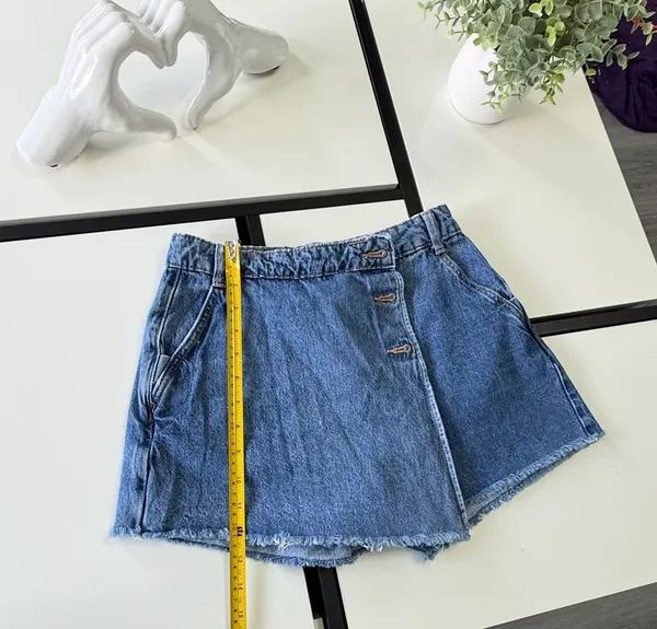Zara High-Waisted Asymmetric Denim Skort - Light Wash - Size XS - Image 3