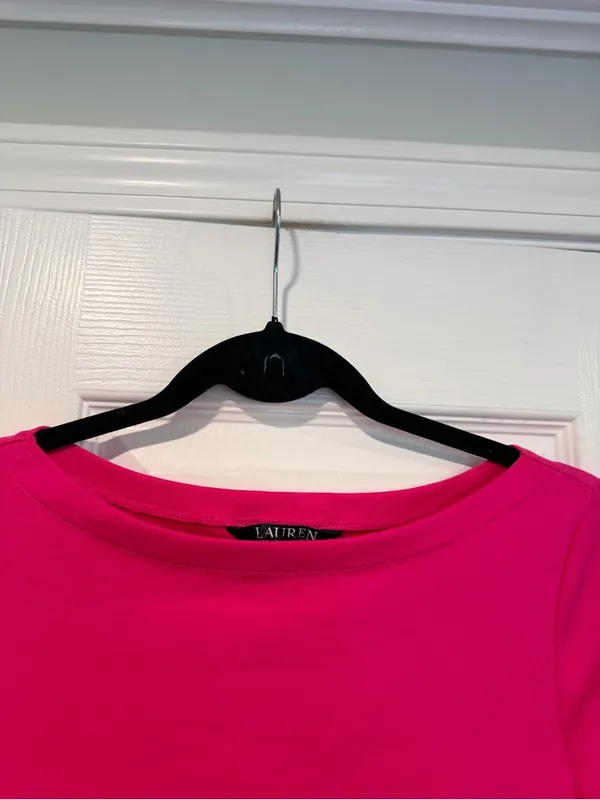 NWOT LRL Lauren Ralph Lauren Size S Pink Boat Neck Cuffed Sleeve Top Cotton - Image 2