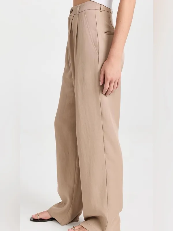 Reformation Mason Wide-Leg‎ High-Rise Trousers Pants in Beige Tan Size 8 - Image 3