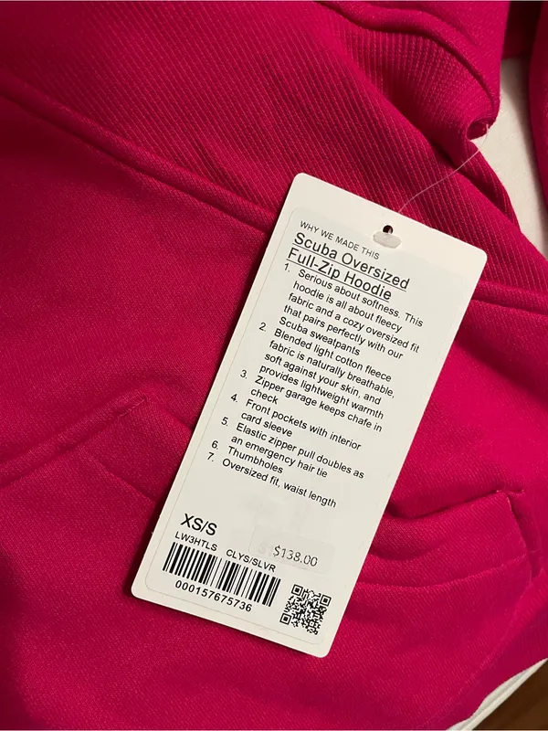 Lululemon NWT Scuba Oversized Half Zip Hoodie Jacket Hot Pink Silver Hardware XS - Image 3