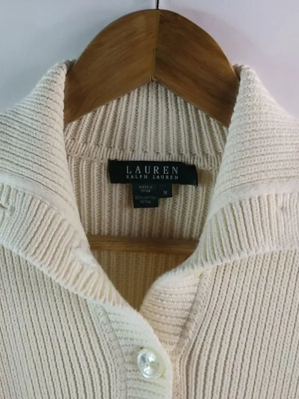 LRL Ralph Lauren M Ribbed Creme Cotton Pullover Sweater in Off-White - Image 5