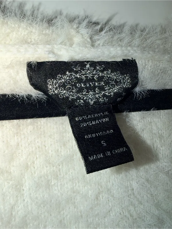 Oliver Ivory Fuzzy Knit Sweater Hooded Cardigan Vest - Image 5