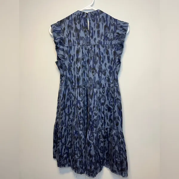 Anthropologie Jenee Tiered Tunic Dress Blue Leopard Print Sz XS - Image 10