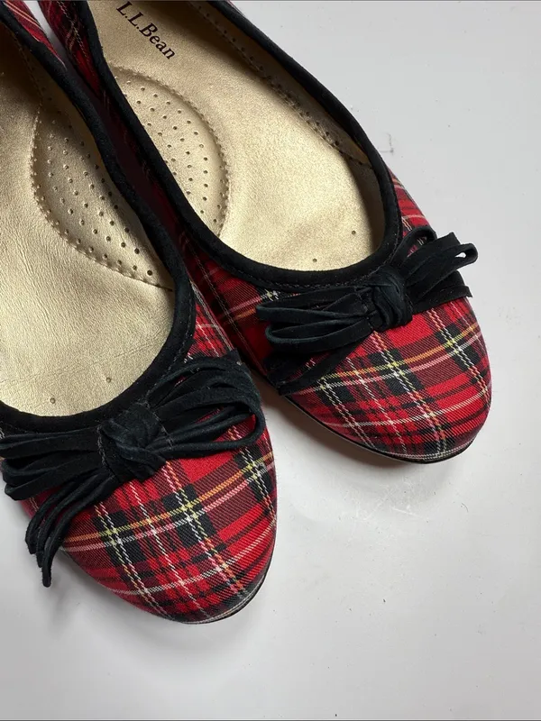 L.L. Bean Plaid Tartan Bow Ballet Flats S-546 Sz 7.5 - Image 2