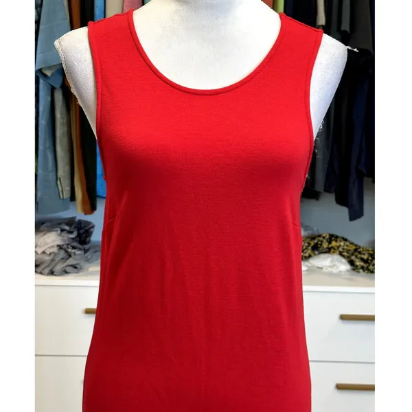 Crown & Ivy Women's Red Sleeveless Fringe Hem Midi Dress Keyhole Back S - Image 2