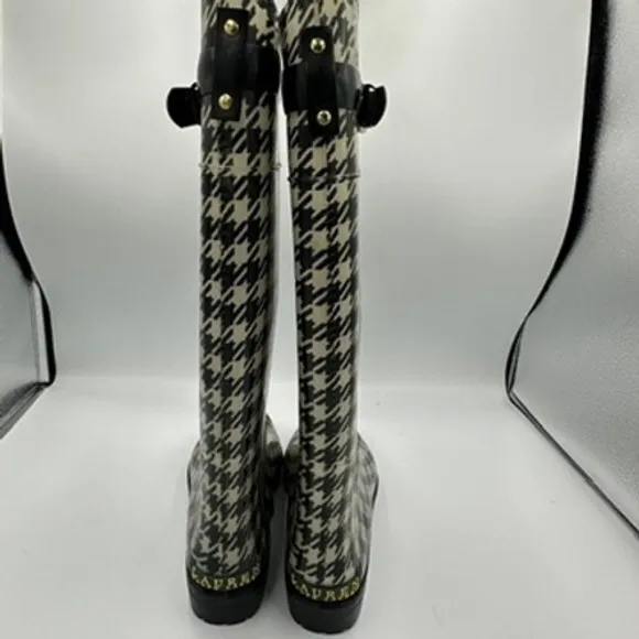 Lauren Ralph Lauren Houndstooth Tall‎ Rain Boots Women's Size 6 Classic Timeless - Image 7