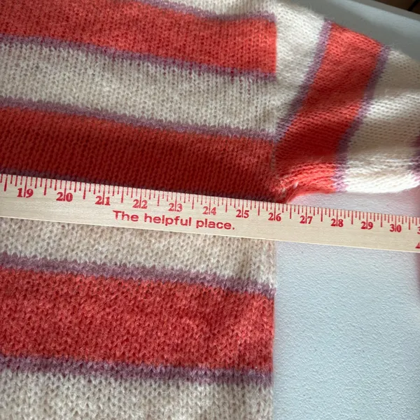 Striped Mohair Wool Blend Sweater Coral Cream‎ Oversize Coastal Airy L/XL NWT - Image 7