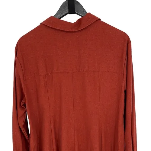Free People Jumpsuit Womens XS Rust Orange Boho Wide Leg Linen Blend Long Sleeve - Image 5